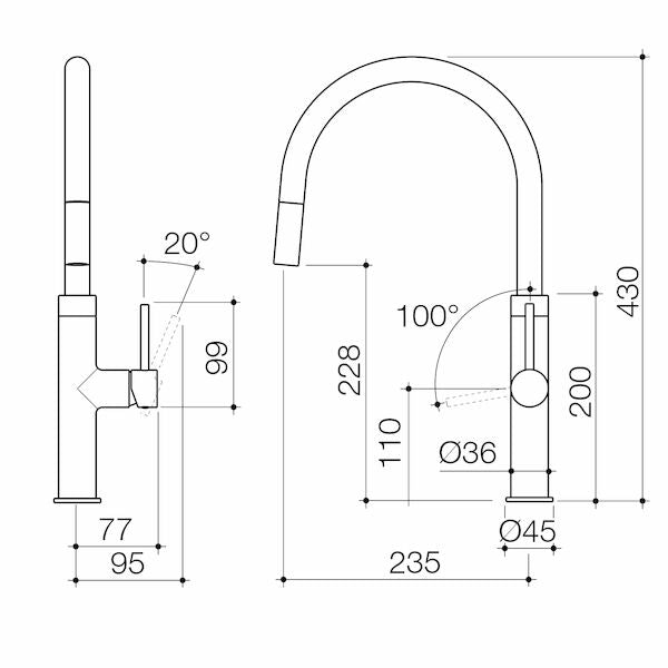 Caroma Liano II Pull Out Sink Mixer - Gun Metal