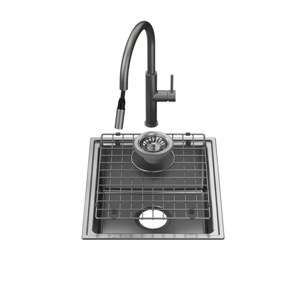 Caroma Urbane II Single Bowl Sink with Liano II Pull Out Sink Mixer - Gunmetal