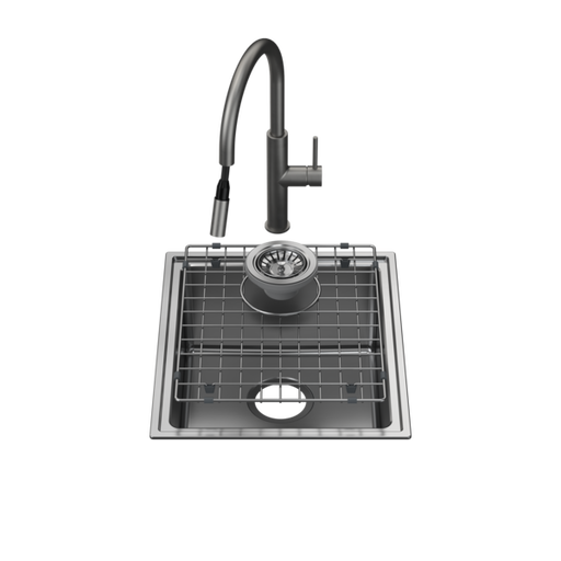 Caroma Urbane II Single Bowl Sink with Liano II Pull Out Sink Mixer - Gunmetal