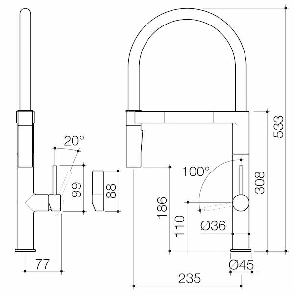 Caroma Liano II Pull Down Sink Mixer with Dual Spray - Matte Black