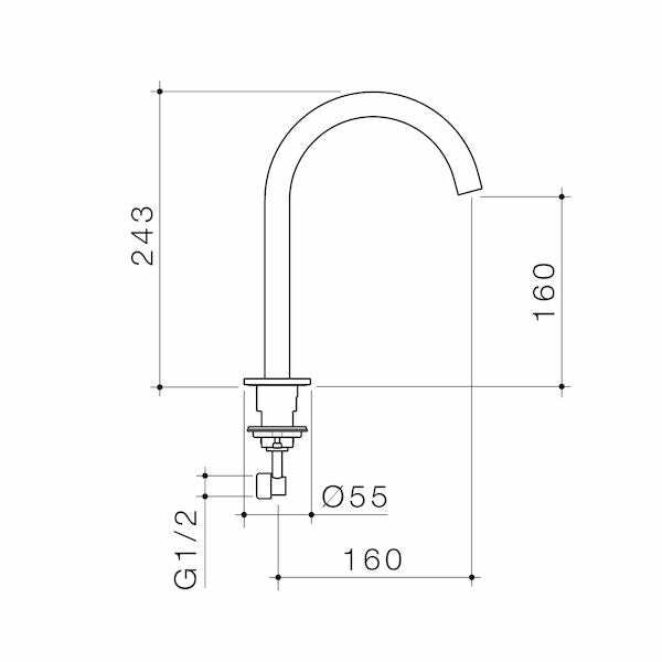 Caroma Liano II Hob Swivel Outlet 160mm - Brushed Nickel