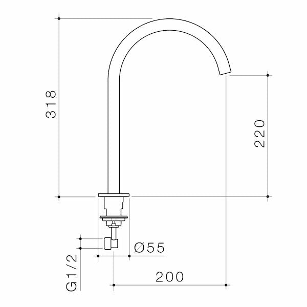 Caroma Liano II Hob Swivel Outlet 200mm - Gun Metal