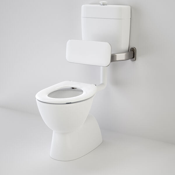 Caroma Care 200 V2 Connector (S Trap) Suite with Backrest and Caravelle Care Single Flap Seat - White