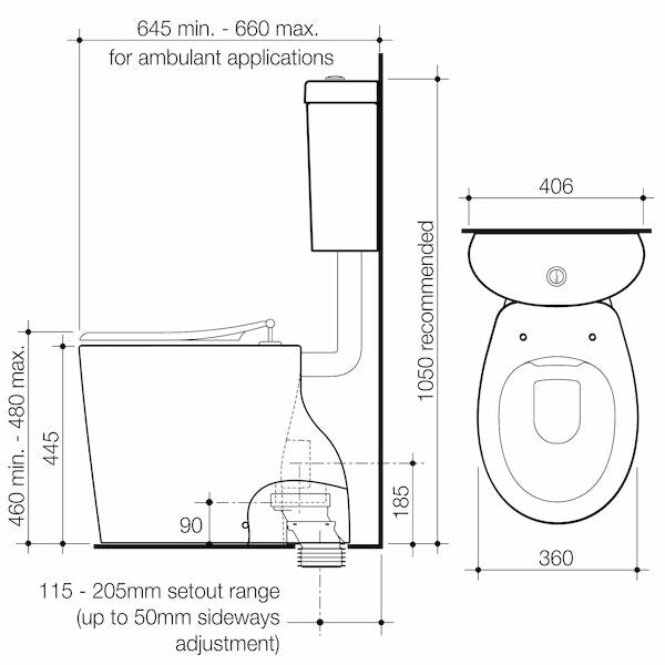 Caroma Care 610 Cleanflush Connector P Trap Suite with Caravelle Single Flap Seat Anthracite Grey