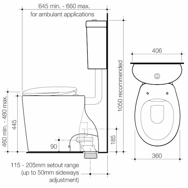 Caroma Care 610 Cleanflush Connector S Trap Suite with Caravelle Double Flap Seat Sorrento Blue