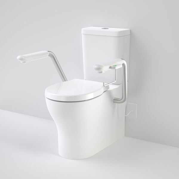Caroma Opal Cleanflush Easy Height WFCC Suite with Double Flap Seat White and Nurse Call Armrest Left