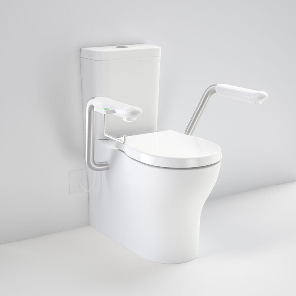 Caroma Opal Cleanflush Easy Height WFCC Suite with Double Flap Seat White and Nurse Call Armrest Right