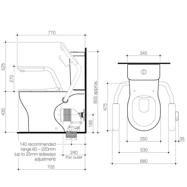 Caroma Opal Cleanflush Easy Height Wall Faced Close Coupled Suite with Single Flap Seat and Nurse Call Armrest Left
