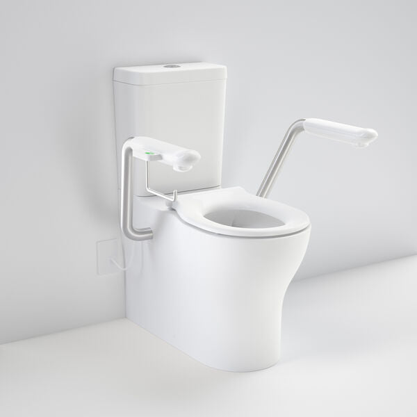 Caroma Opal Cleanflush Easy Height WFCC Suite with White Single Flap Seat and Nurse Call Armrest Right