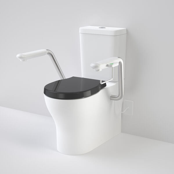 Caroma Opal Cleanflush Easy Height WFCC Suite with Double Flap Seat Black and Nurse Call Armrest Left