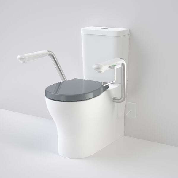 Caroma Opal Cleanflush Easy Height WFCC Suite with Double Flap Seat Anthracite Grey and Nurse Call Armrest Left