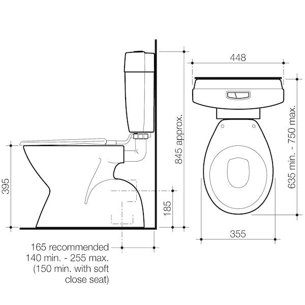 Caroma Slimline Concorde Connector Suite - P Trap, Std Seat