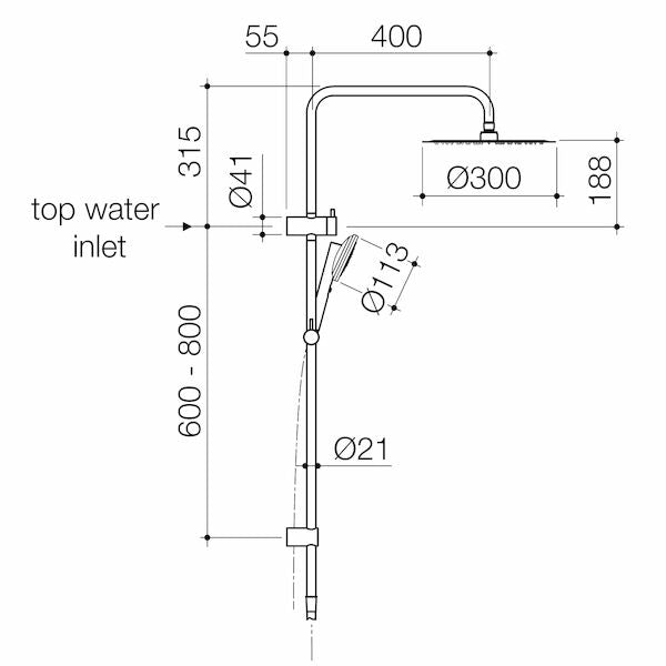 Caroma Urbane II Rail Shower with 300mm Overhead - Brushed Nickel