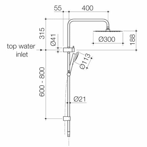 Caroma Urbane II Rail Shower with 300mm Overhead - Brushed Nickel