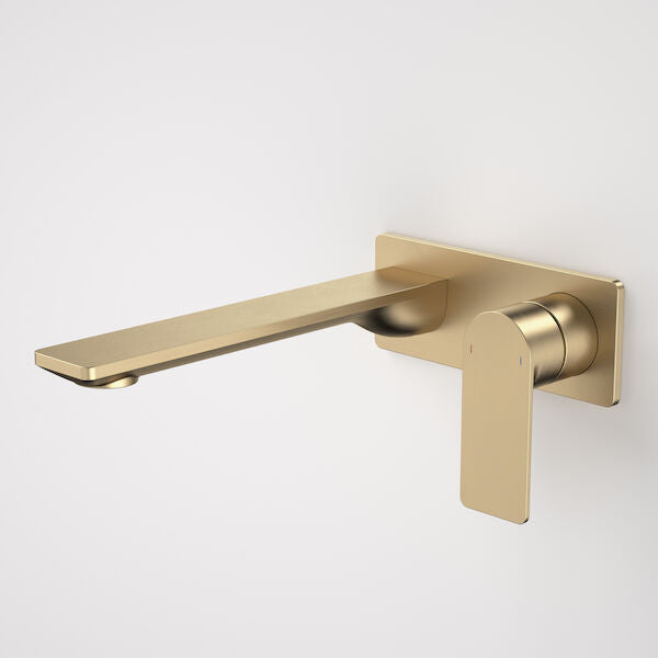 Caroma Urbane II 220mm Wall Basin / Bath Mixer - Rectangular Cover Plate - Brushed Brass - Sales Kit - Lead Free