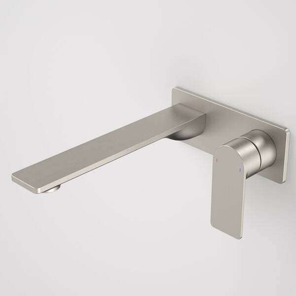Caroma Urbane II 220mm Wall Basin / Bath Mixer - Rectangular Cover Plate - Brushed Nickel - Sales Kit - Lead Free