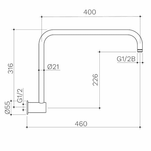 Caroma Urbane II 460mm Upswept Shower Arm - Black