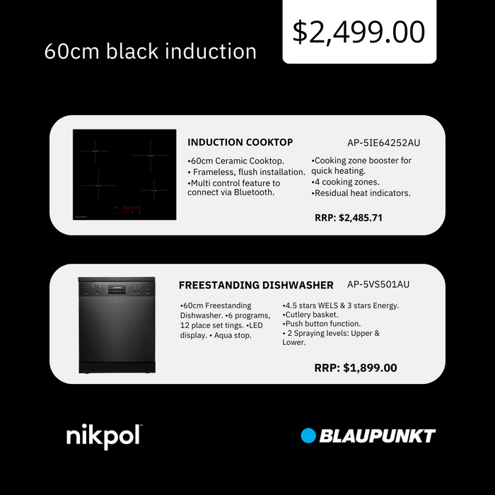 Blaupunkt Nikpol Pack Three: 60cm black induction - 60cm black ceramic