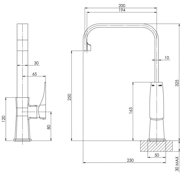 Phoenix Argo Sink Mixer 200mm Squareline Chrome