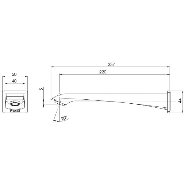 Phoenix Argo Wall Bath Outlet 220mm Chrome