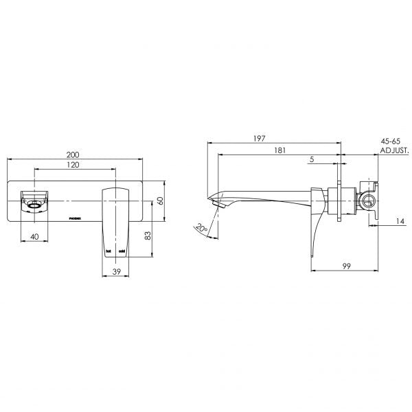 Phoenix Argo Wall Bath Mixer Set 180mm - Chrome