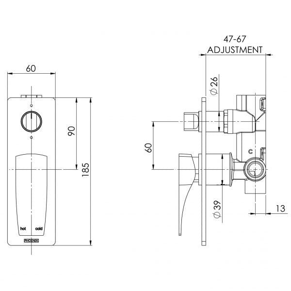 Phoenix Argo Shower / Bath Diverter Mixer Chrome