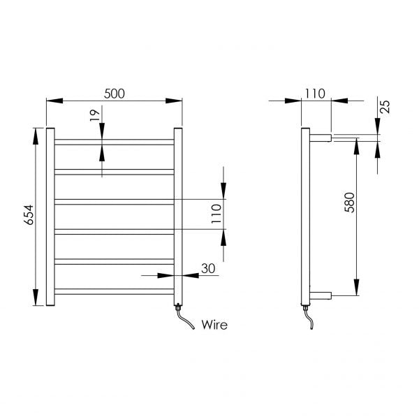 Phoenix Argo Heated Towel Ladder 650mm Stainless Steel