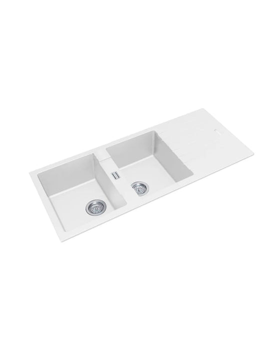 Arete Stone Double Bowl Kitchen Sink with Drainboard