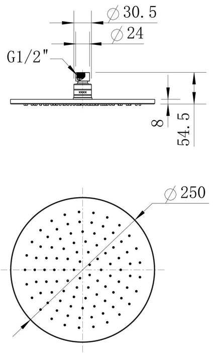 MODERN NATIONAL Brass Round Shower Head 250mm