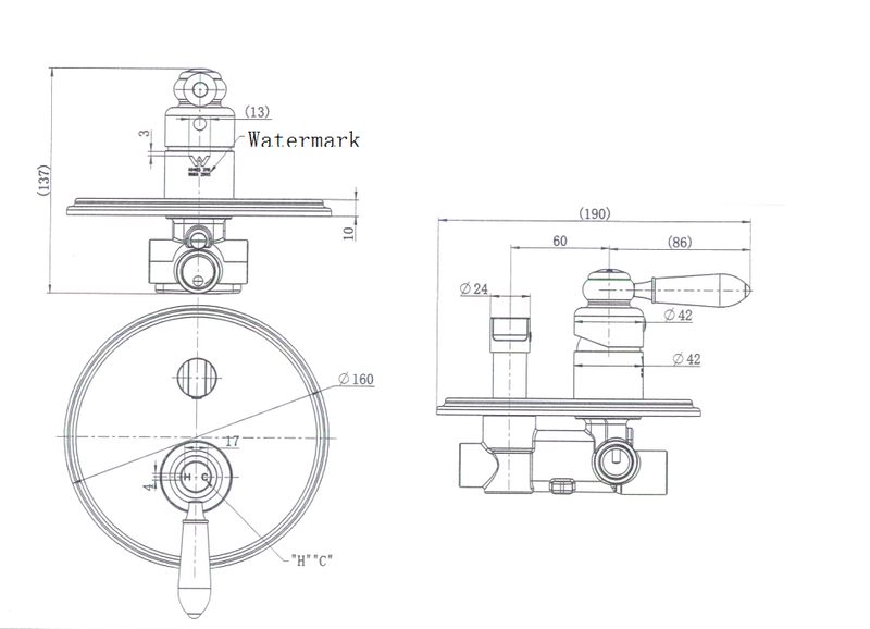 Modern National Bordeaux Shower Diverter Mixer