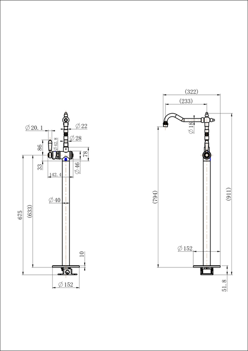 Modern National Bordeaux Freestanding Bath Mixer