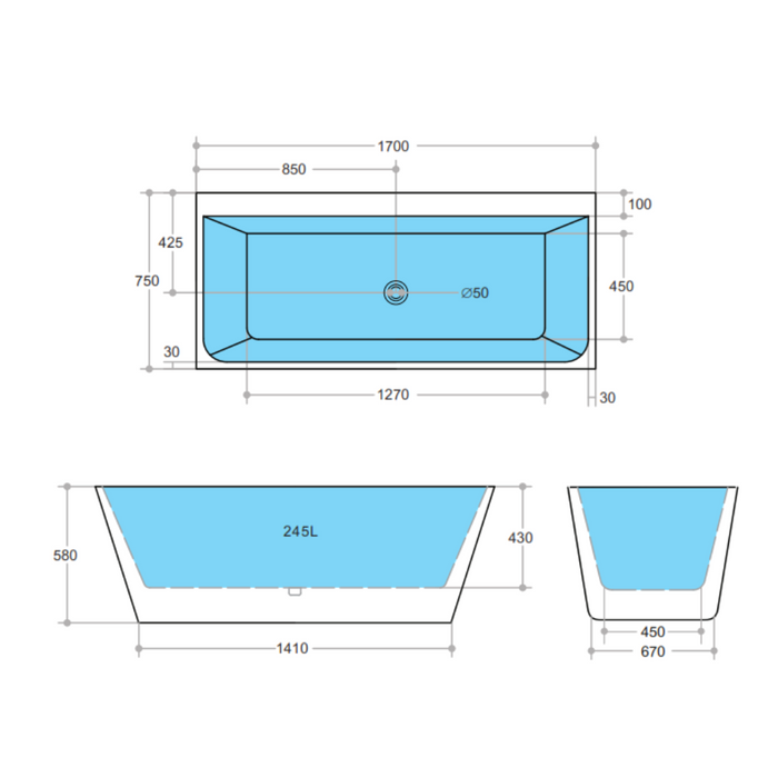 Avis Back to Wall Bathtub