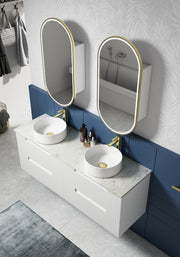 Aulic Beau Monde Oblong LED Shaving Cabinet matte white brushed gold
