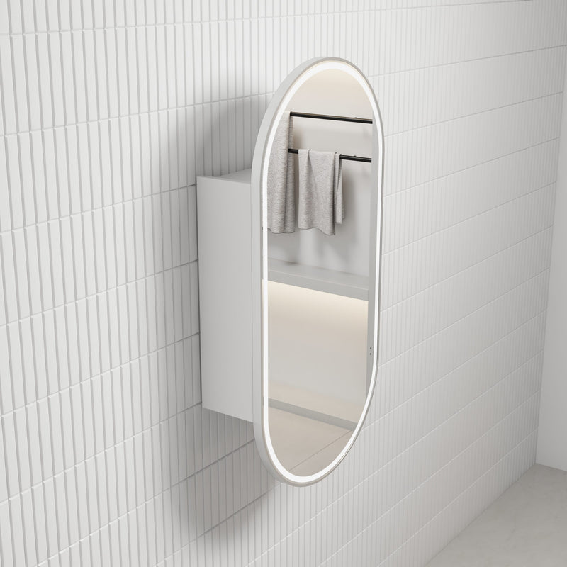 Aulic Beau Monde Oblong LED Shaving Cabinet matte white brushed nickel