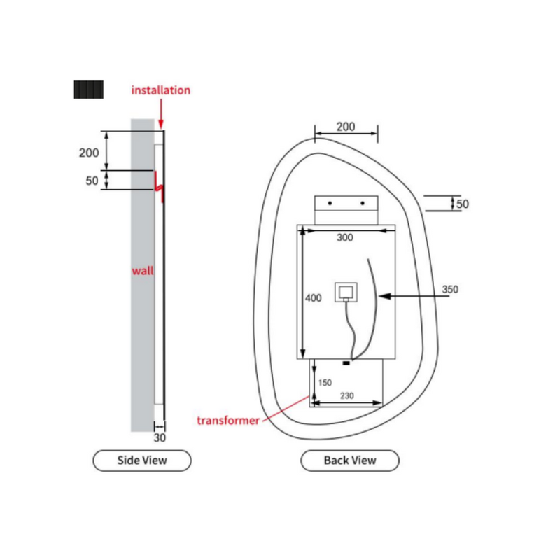 Aulic Tarcoola Asymmetric LED Mirror diagram