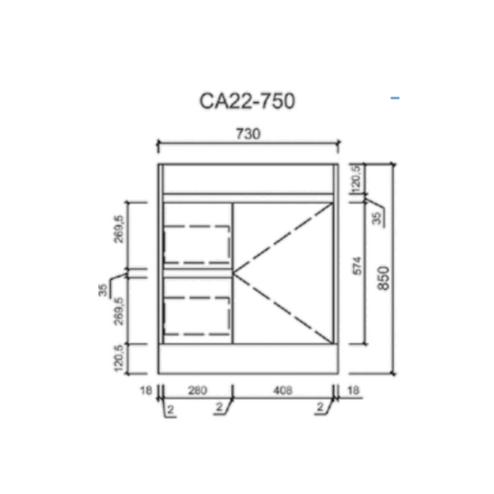 MAYA FINGER PULL CABINET 750mm