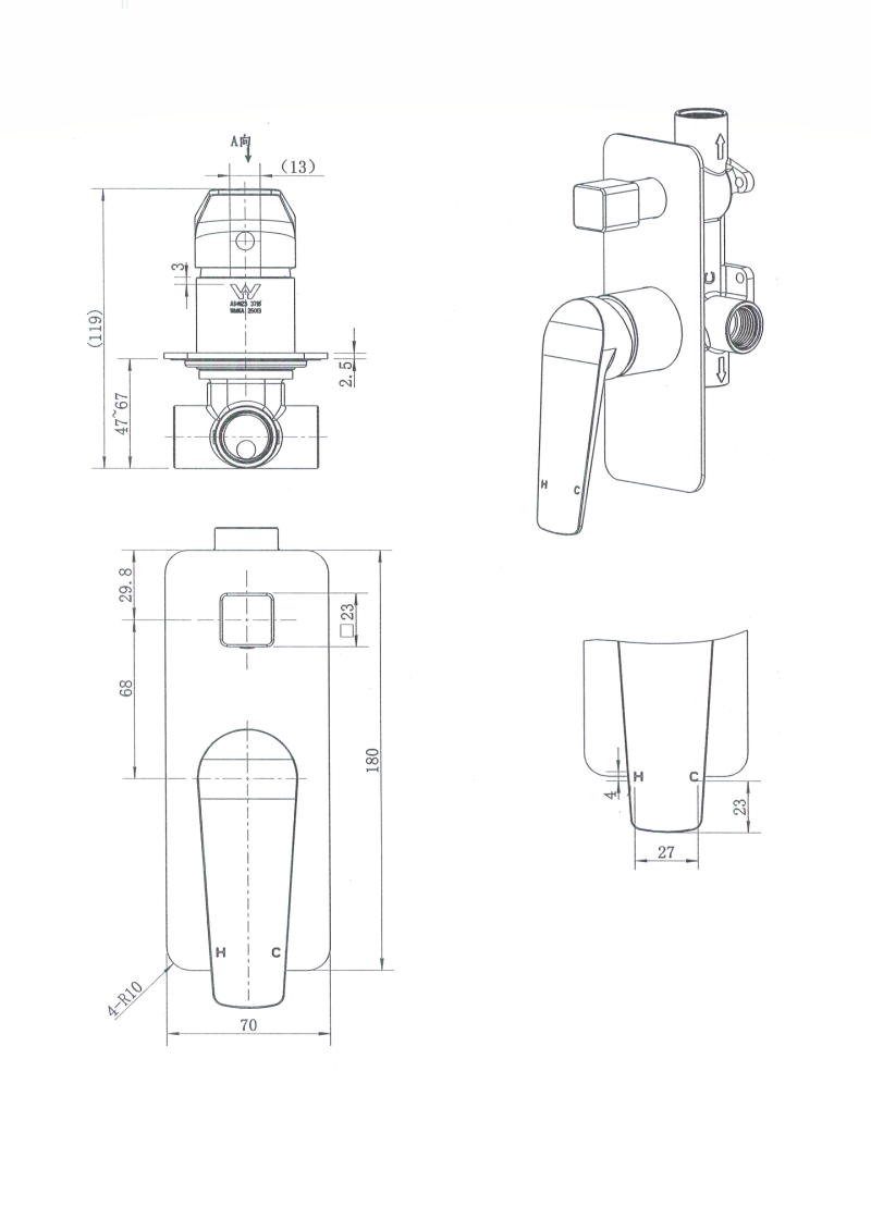 Modern National Cascade Shower Diverter Mixers