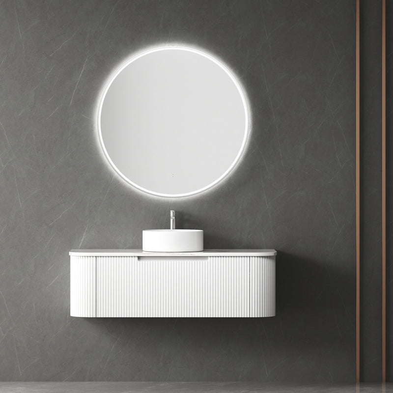 Aulic Petra Mark II Wall Hung Curving V Groove Matte White Finger Pull Cabinet 1200mm