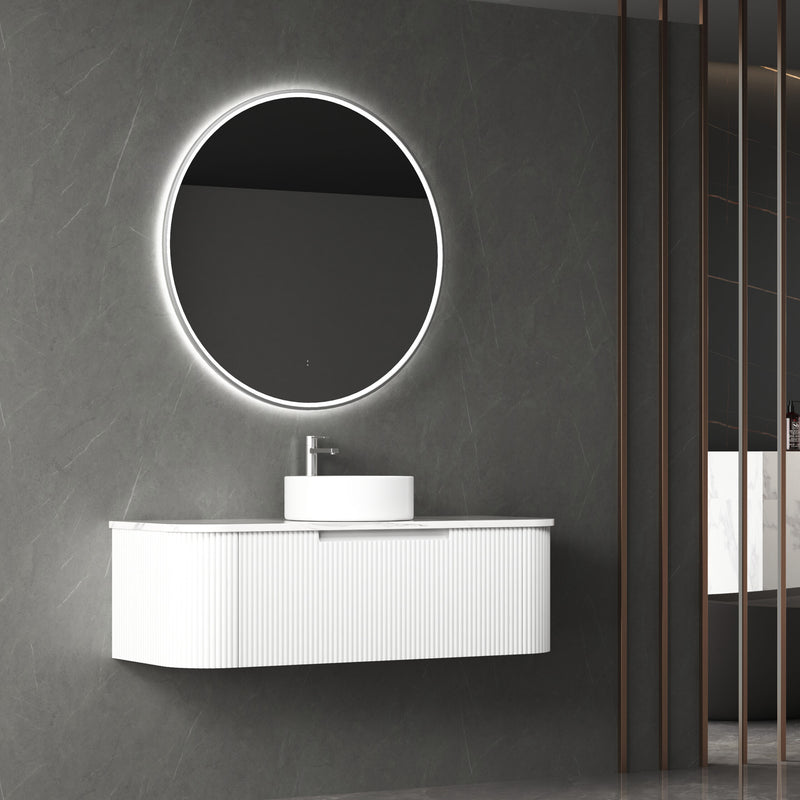 Aulic Petra Mark II Wall Hung Curving V Groove Matte White Finger Pull Cabinet 1200mm