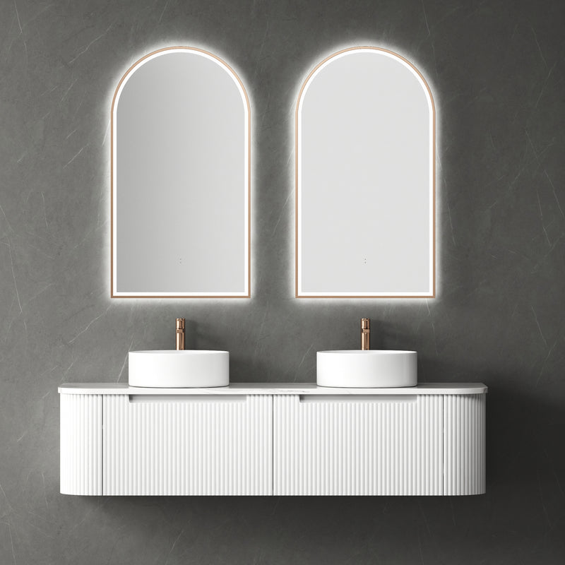 Aulic Petra Mark II Wall Hung Curving V Groove Matte White Finger Pull Cabinet 1500mm 