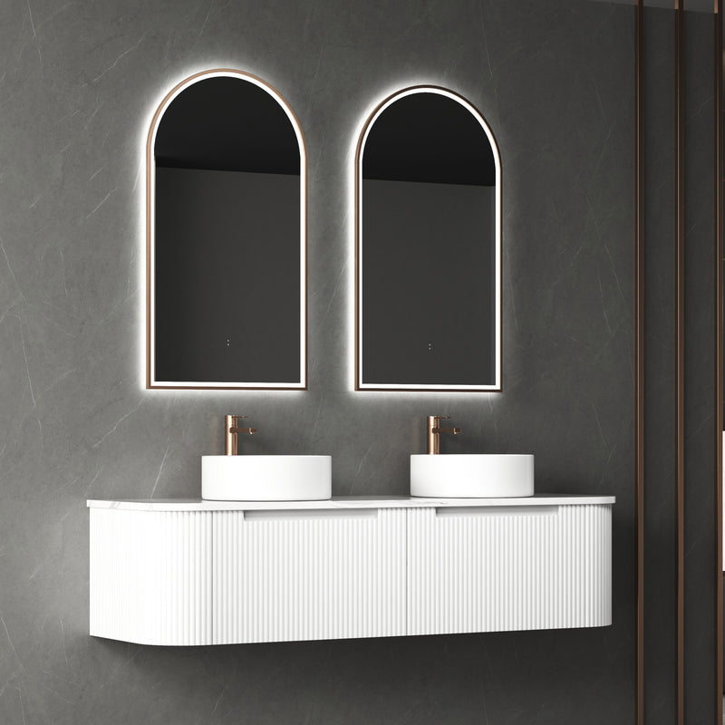 Aulic Petra Mark II Wall Hung Curving V Groove Matte White Finger Pull Cabinet 1500mm 