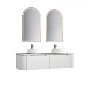 Aulic Petra Mark II Wall Hung Curving V Groove Matte White Finger Pull Cabinet 1500mm