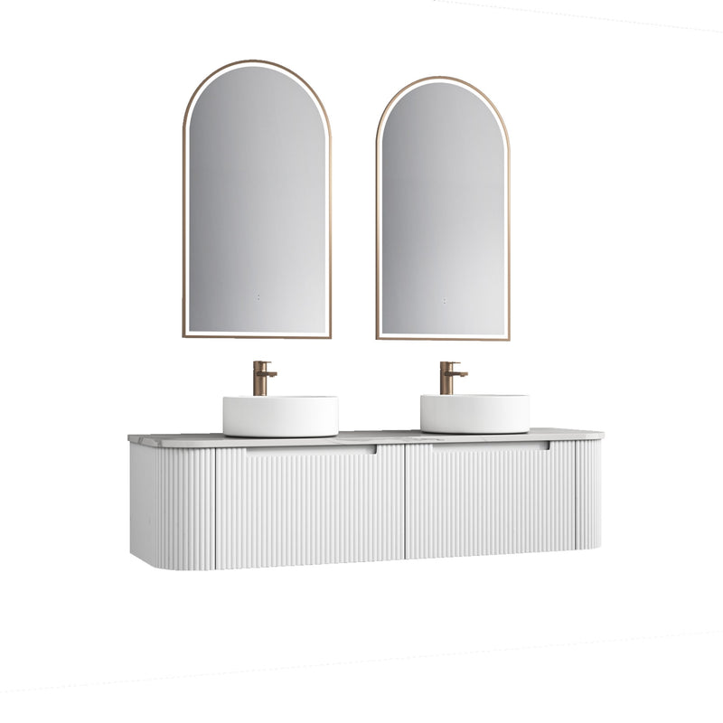 Aulic Petra Mark II Wall Hung Curving V Groove Matte White Finger Pull Cabinet 1500mm