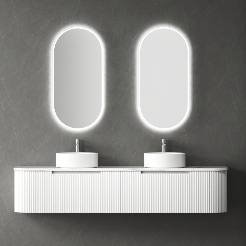 Aulic Petra Mark II Wall Hung Curving V Groove Matte White Finger Pull Cabinet 1200mm