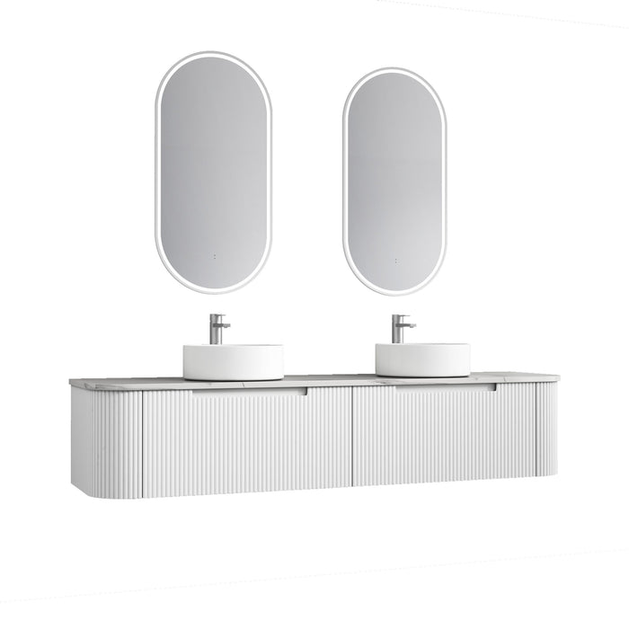 Aulic Petra Mark II Wall Hung Curving V Groove Matte White Finger Pull Cabinet 1800mm