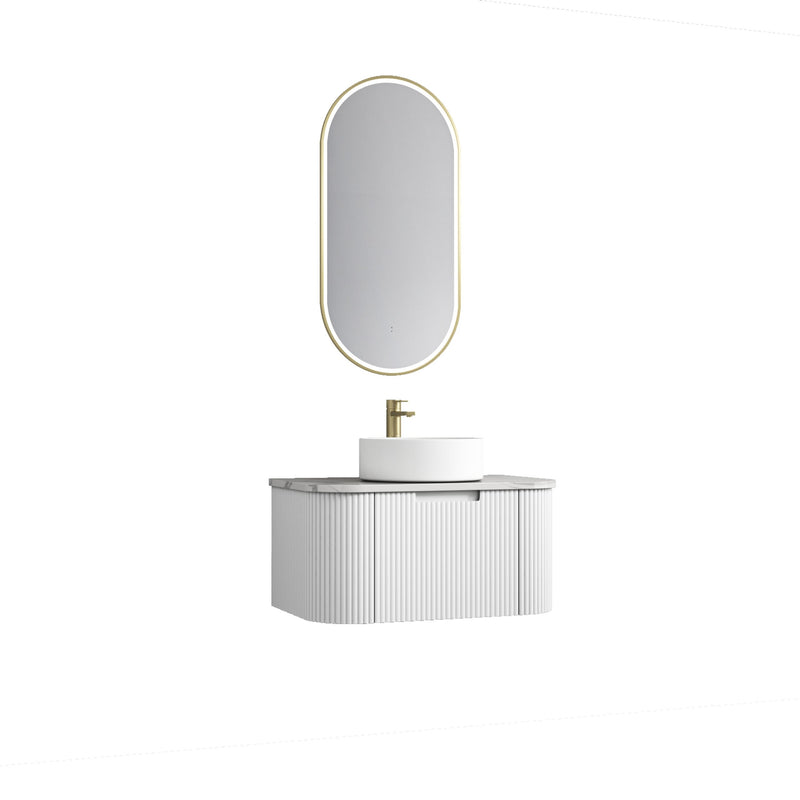 Aulic Petra Mark II Wall Hung Curving V Groove Matte White Finger Pull Cabinet 750mm