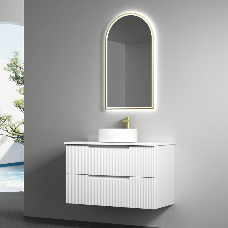 Aulic Verona Mark II Wall Hung V Groove Matte White Finger Pull Cabinet 900mm