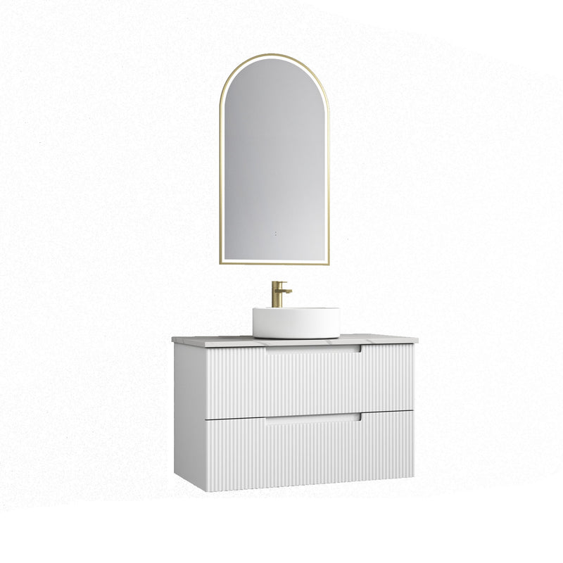 Aulic Verona Mark II Wall Hung V Groove Matte White Finger Pull Cabinet 900mm