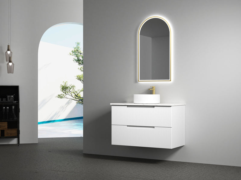 Aulic Verona Mark II Wall Hung V Groove Matte White Finger Pull Cabinet 900mm