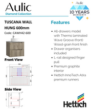 Aulic Tuscana Wall Hung Wave Groove Finger Pull Cabinet 600mm